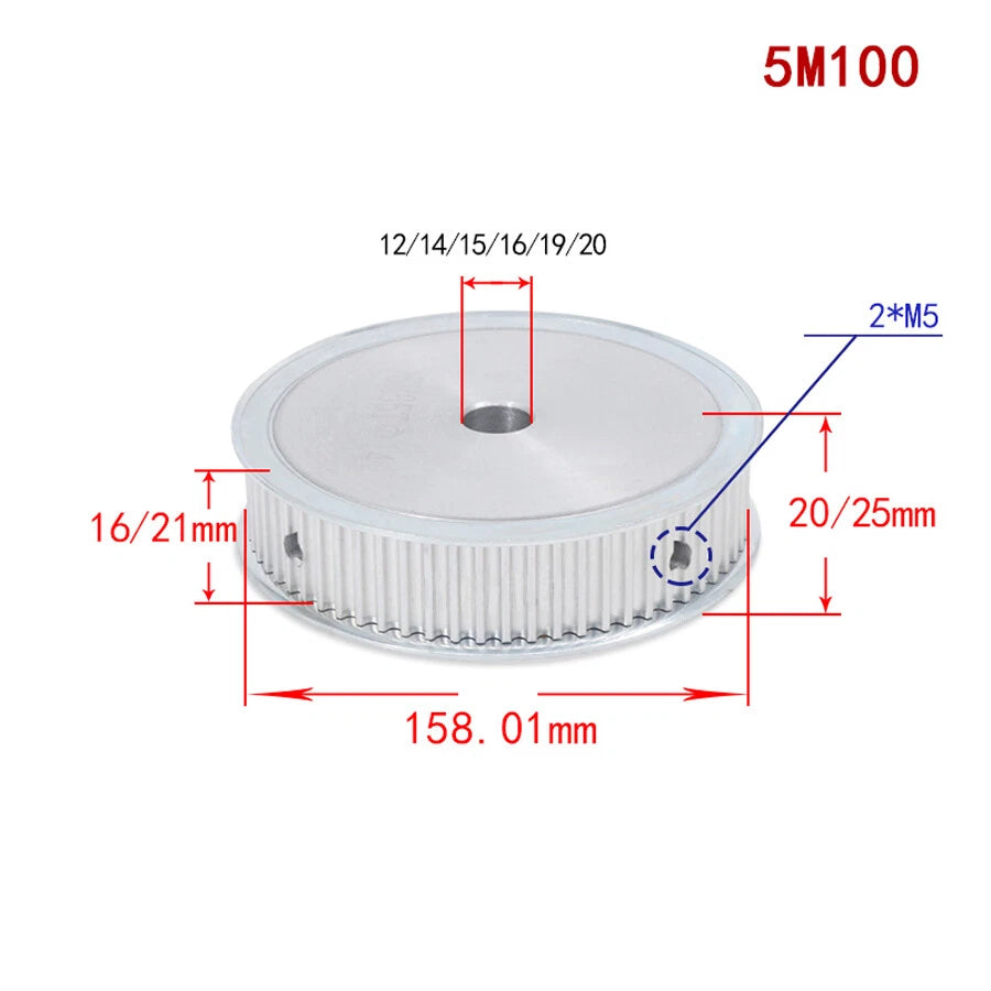 HTD-5M 12T-100T Timing Belt Pulleys Pitch 5mm AF-type Drive Pulley Width 21mm