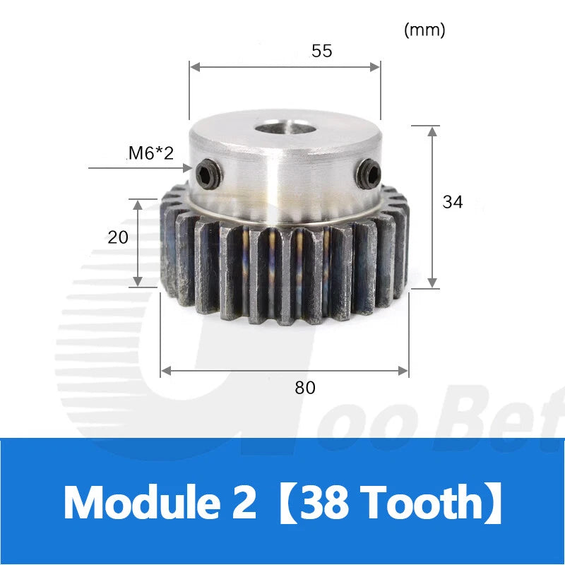 Mod 2 Spur Gear C45 Steel with Hub 12 - 60 Tooth Motor Pinion Hardened Precision