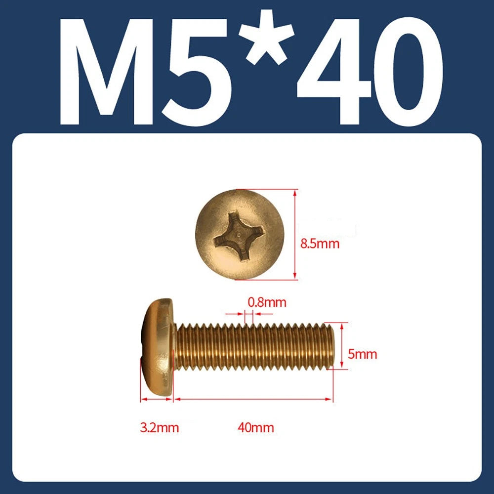 M4 M5 Solid Brass Pan Head Phillips Machine Screws — Multiple Lengths