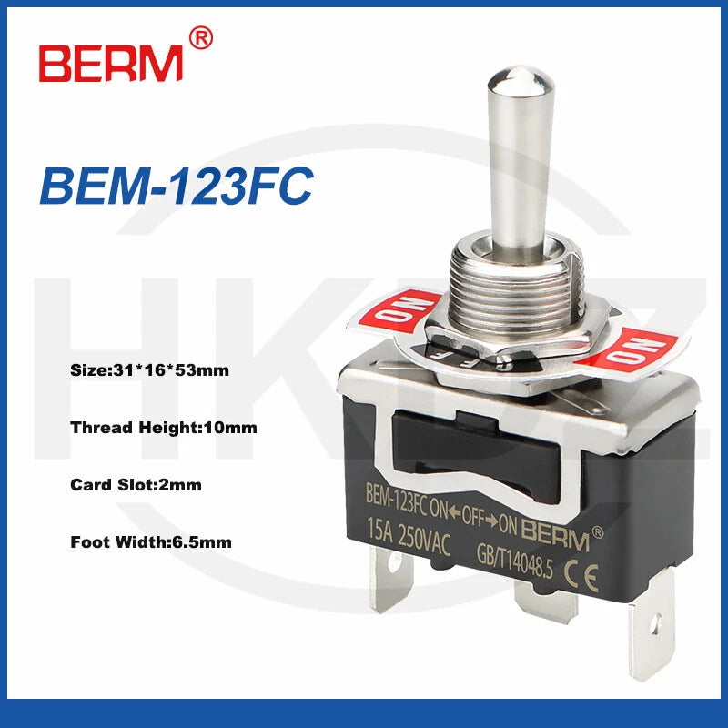 Metal Toggle Switch 250VAC 15A — SPST / SPDT / DPST / DPDT Panel Mount Flick Switch