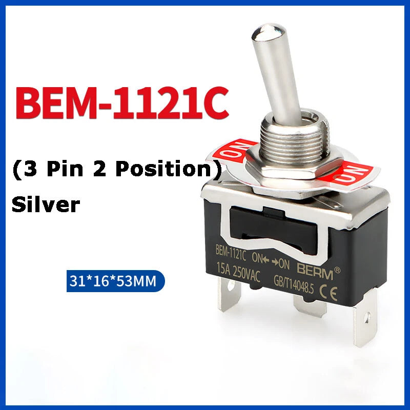Metal Toggle Switch 250V AC 15A — On/Off Flick Switch for Dashboard & Panel (BEM / E-TEN)
