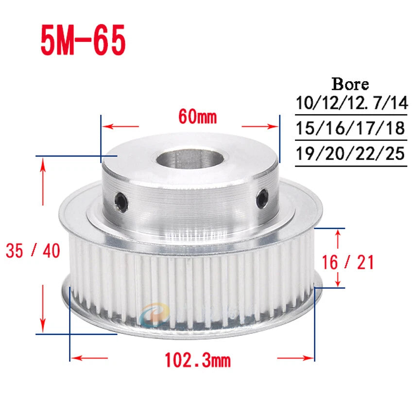 HTD-5M 10T-72T Timing Belt Pulley With Step Bore 5-25mm, For 20mm Width Belt