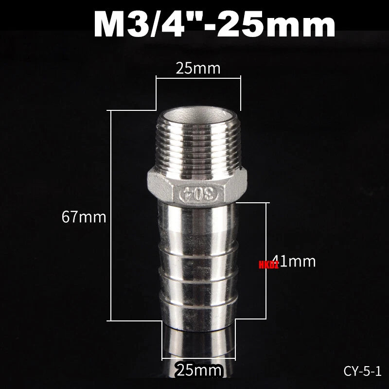 Stainless Steel 304 Barb Hose Tail Connector – 1/2" & 3/4" BSP Male Thread Hose Fittings