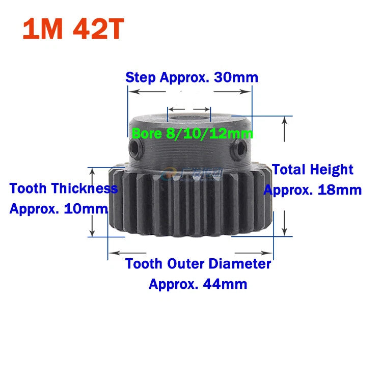 1 Module Spur Gear With Step 15-44 Teeth 45# Steel Pinion Gear Transmission Gear