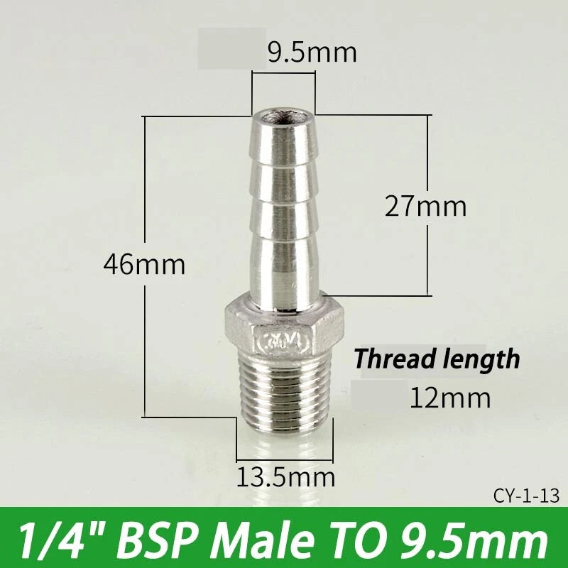 Stainless Steel Hosetails,Bsp Thread Hose Tail Barb Connector 1 8-1" Female Male
