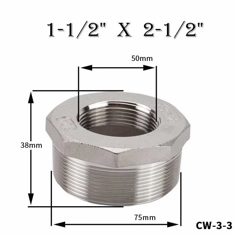 304 Stainless Steel Reducing Bush Adaptor | Male to Female NPT Pipe Fitting