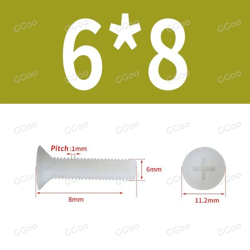 White Nylon Phillips Flat Head Machine Screws DIN 965 — M2.5 M3 M4 M5 M6 M8