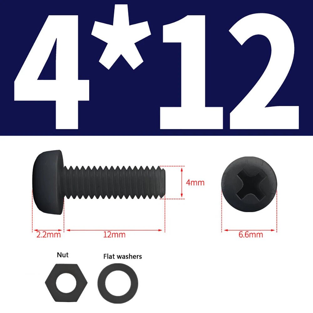 M4 M5 Nylon Phillips Pan Head Machine Screws with Hex Nuts and Flat Washers – White & Black - HomeDIYer