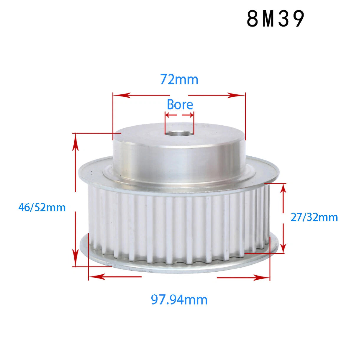 BF-type HTD8M 25mm-30mm Timing Belt Pulley 12 - 72 Tooth for CNC Step Motor
