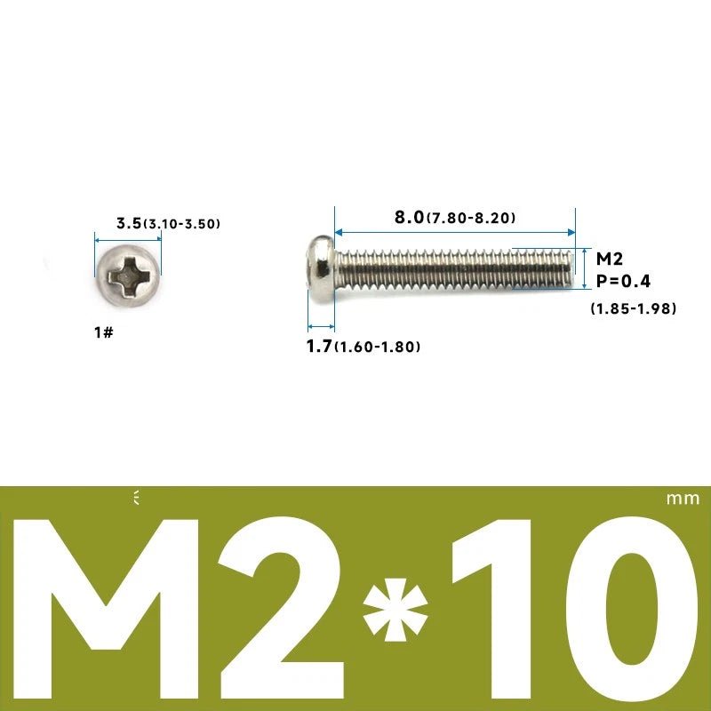 M1–M2.5 Pan Head Phillips Machine Screws – A2 Stainless Steel (304), Fully Threaded - HomeDIYer