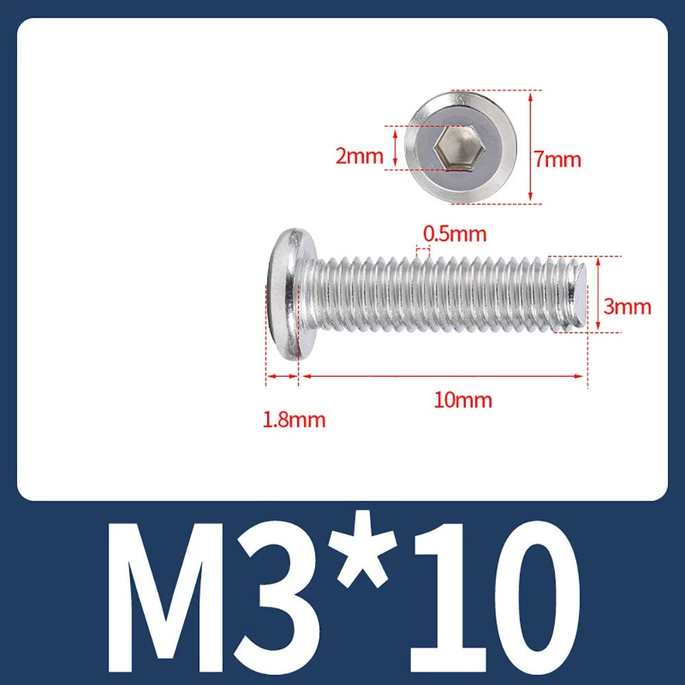 M2 M3 M4 Flat Round Head Hex Socket Screws – A2 Stainless Steel, Fully Threaded (3–50mm)