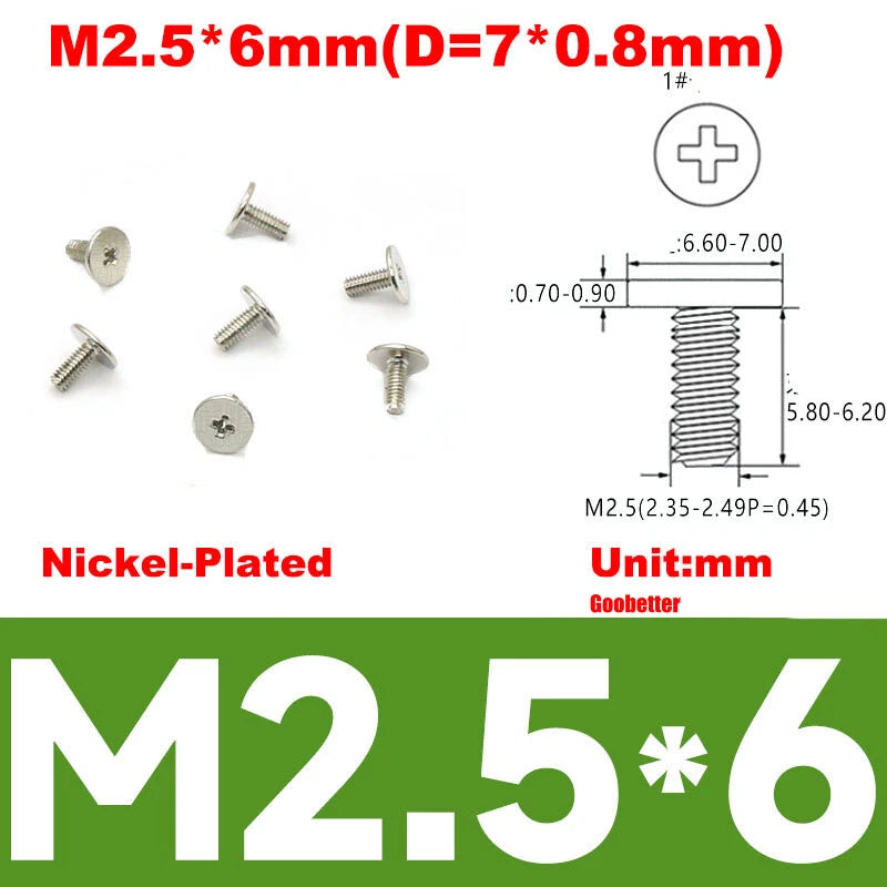 CM2/CM2.5/CM3/CM4 Ultra Thin Wafer Flat Head Phillips Screws – For Laptop & Computer Repair (M2–M4)