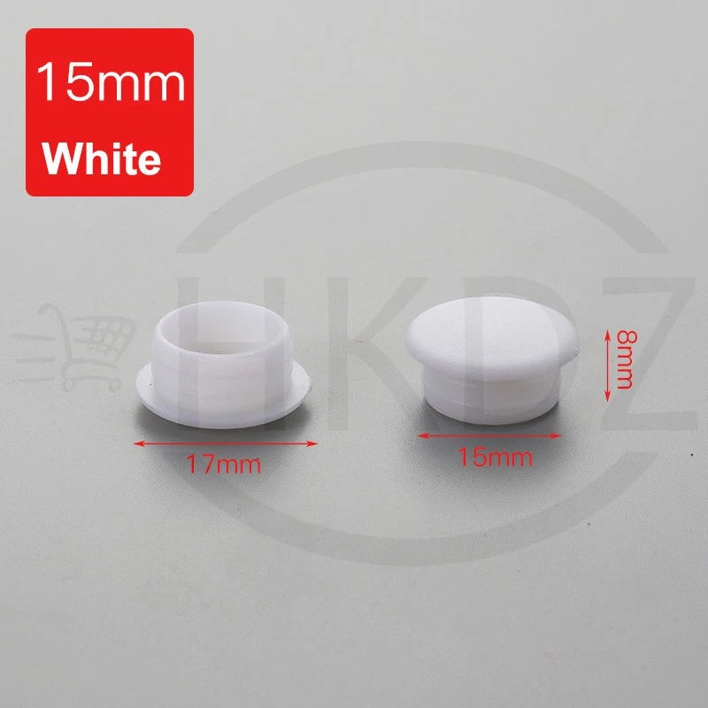 Plastic Screw Caps Covers – 5mm to 40mm Push-in Furniture Hole Plugs, Black, White and Brown