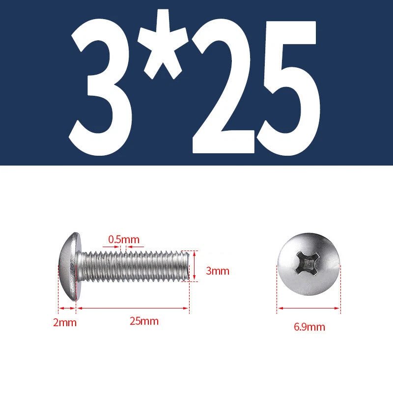 Phillips Button Head Machine Screws — Steel M2 M2.5 M3 M4 M5 M6 - HomeDIYer