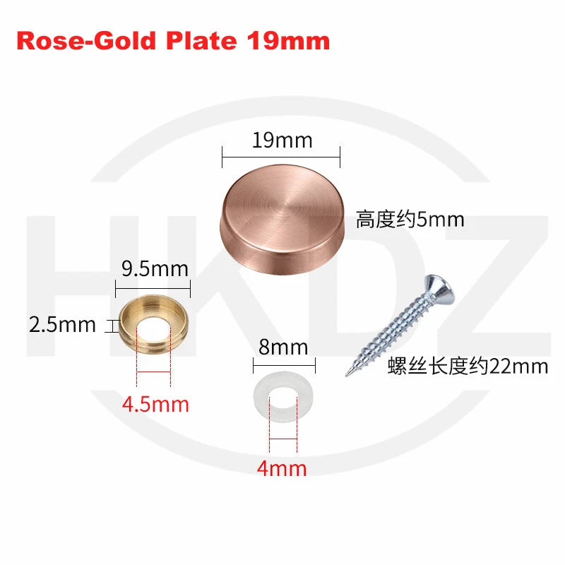 Stainless Steel Mirror Screw Cover Caps – Decorative Disc Plates for Glass, Mirrors & Furniture (16-50mm, Flat/Dome, Silver/Gold/Black/Rose Gold)
