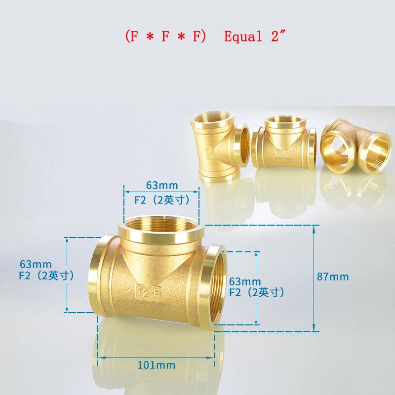 Brass Tee Pipe Fittings – NPT Thread, 1/8" to 2", M/F Configurations