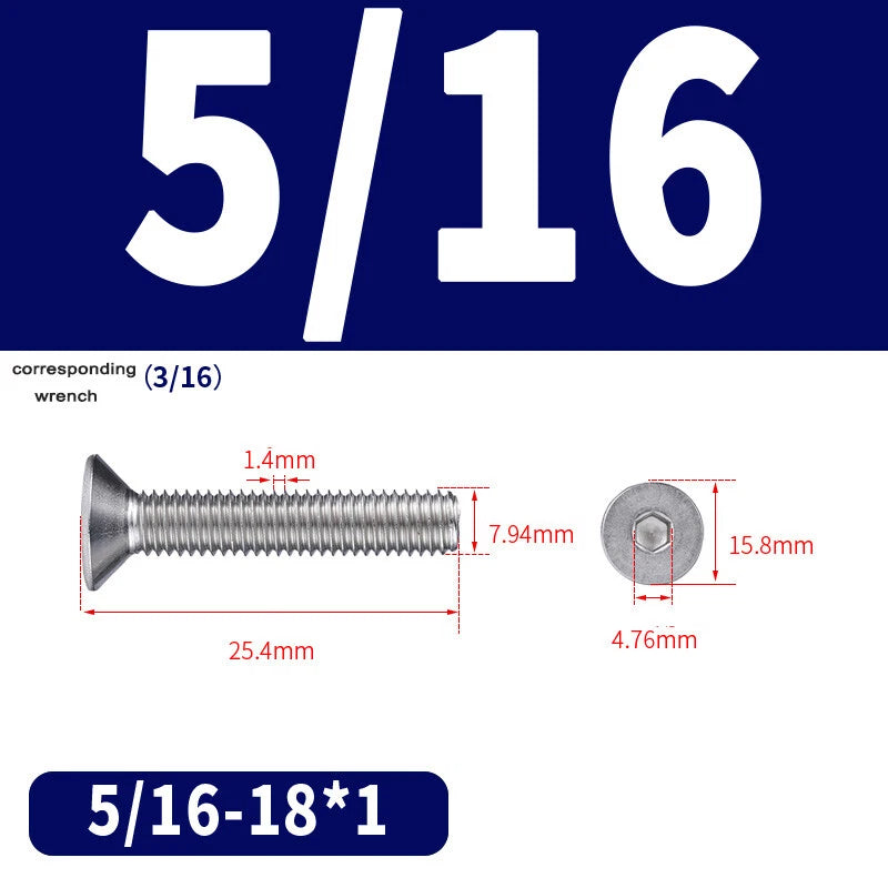 UNC Countersunk Socket Cap Screws A2 Stainless Steel — #2-56 to 5/16-18