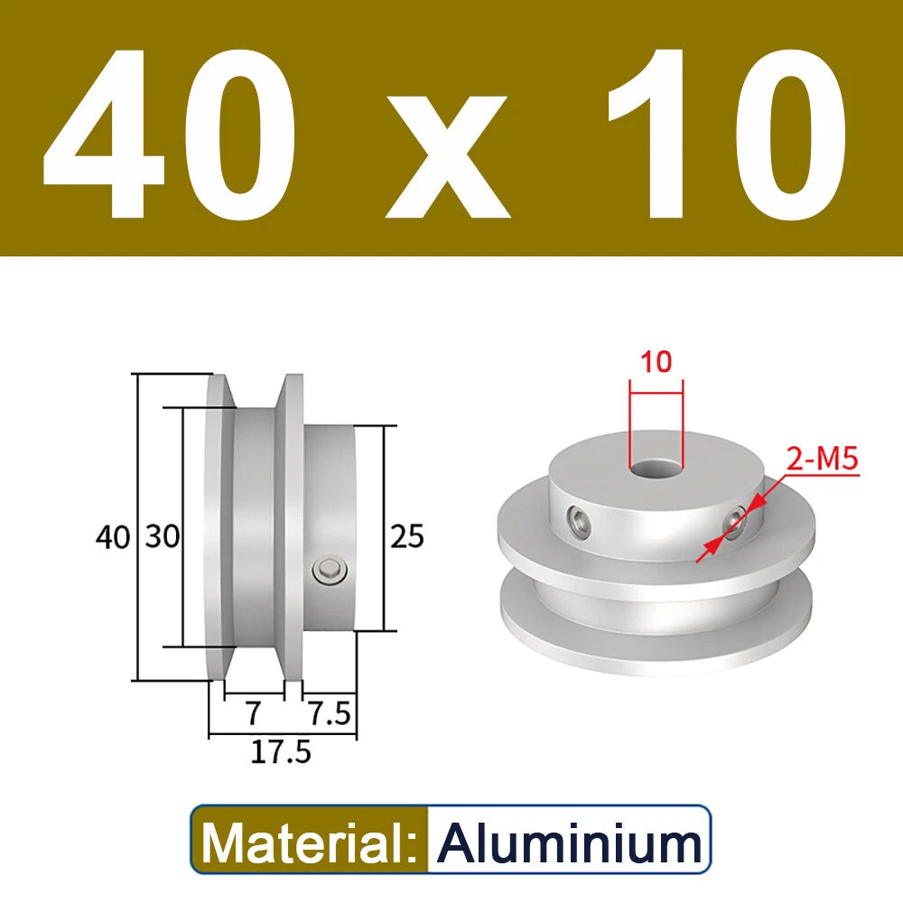 OD 20mm-100mm Aluminium V-Groove Pulley With Fixed Screw for 5mm/6mm Width Belt