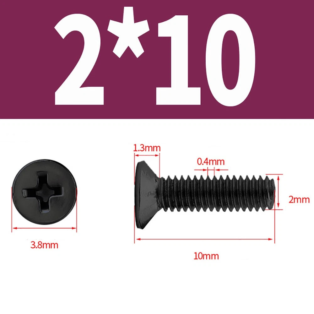Black Phillips Flat Head Countersunk Machine Screws — Carbon Steel M1–M6