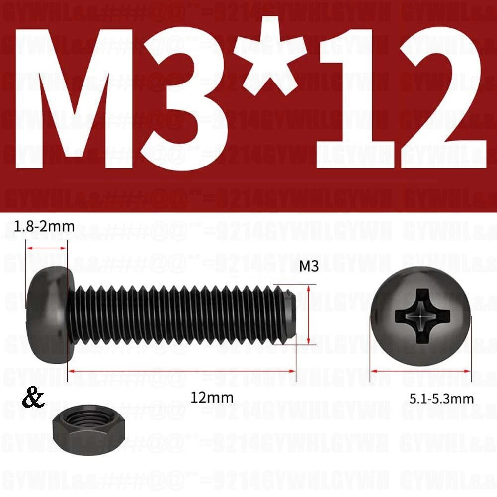 Black Pan Head Phillips Machine Screws + Hex Nuts Set – A2 Stainless Steel, M2 to M10