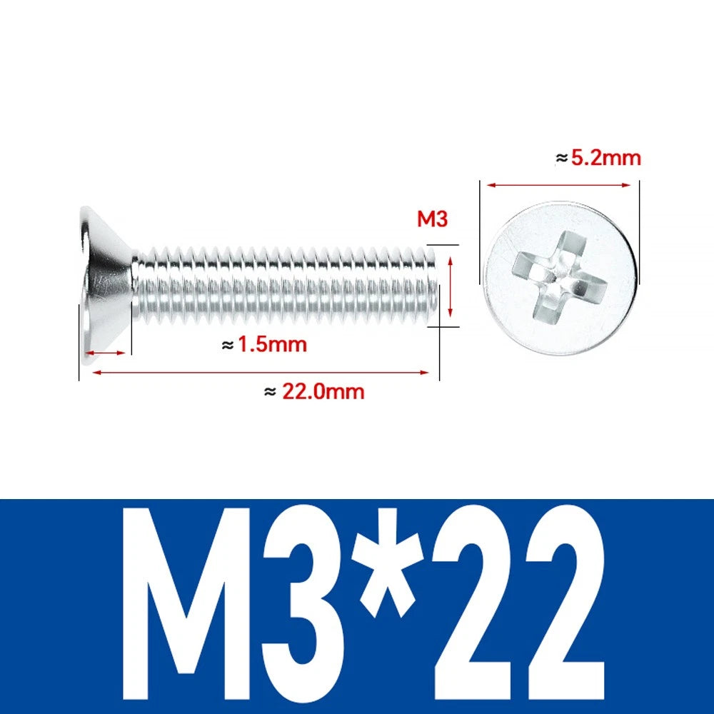 Countersunk Phillips Machine Screws – M2 to M12, White / Colour Zinc Plated, Carbon Steel