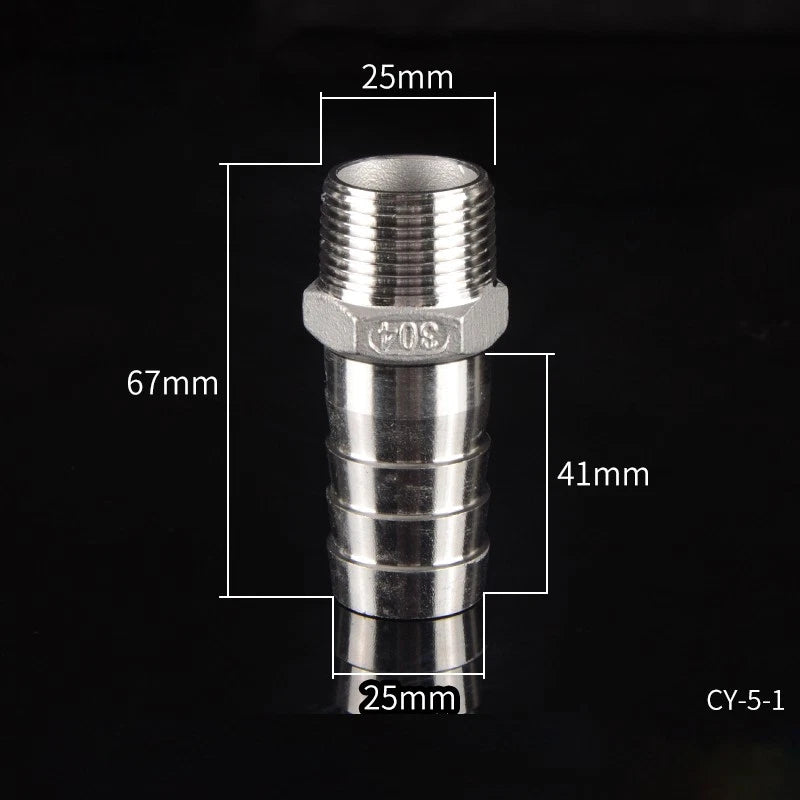 1/2" & 3/4" BSP Male Thread Hose Barb Tail Connector — Stainless Steel