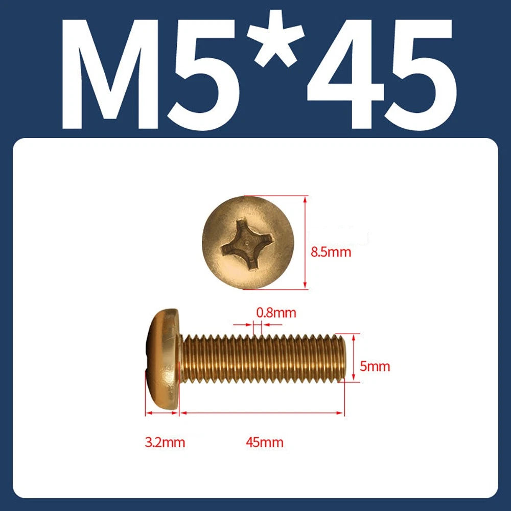 M4 M5 Solid Brass Pan Head Phillips Machine Screws — Multiple Lengths