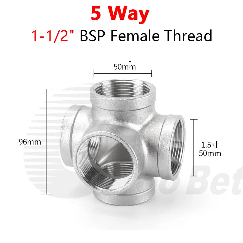 BSP Female Stainless Steel Pipe Fitting — 3/4/5-Way Adapter, 1/4" to 2"