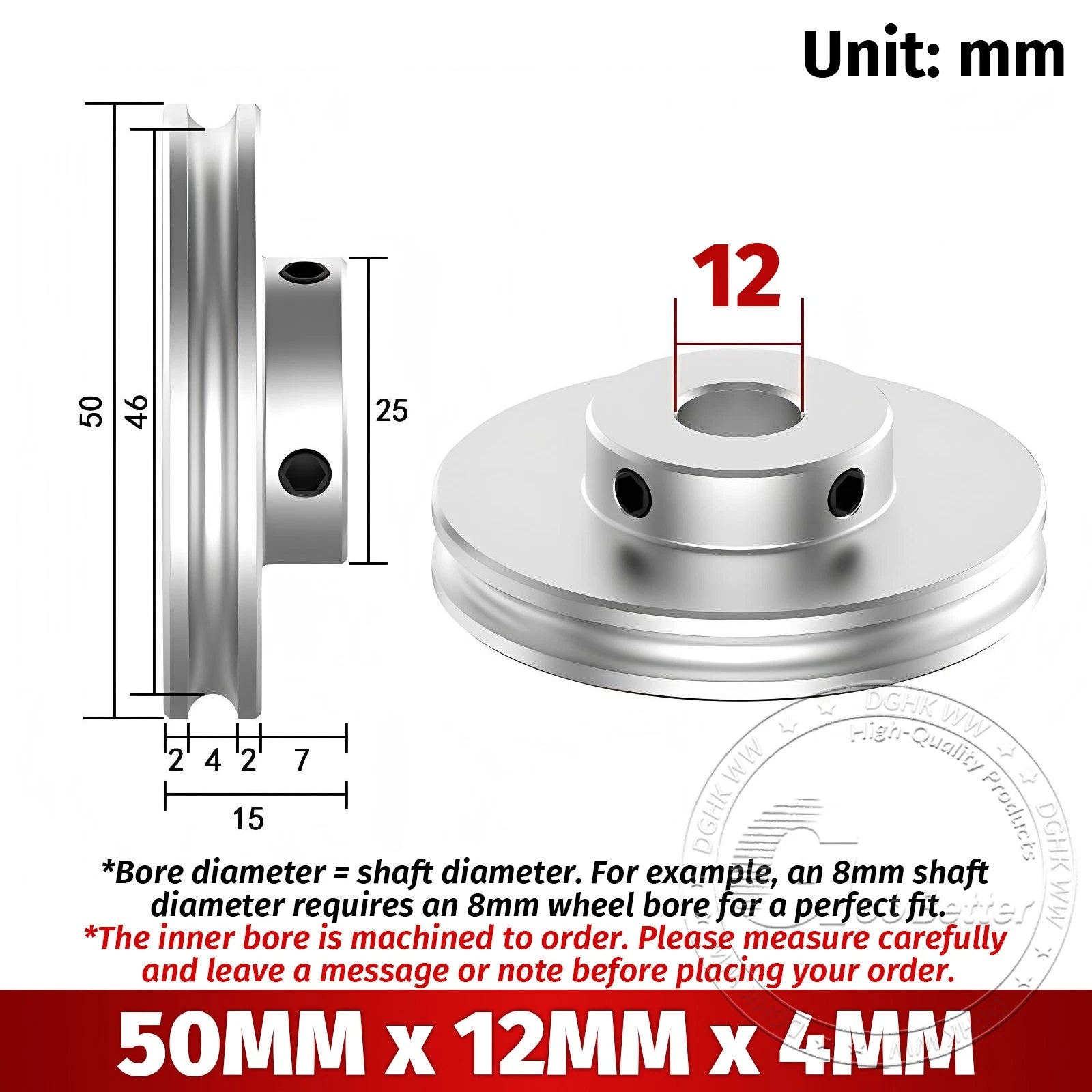 V Grooved Pulley Aluminum Round Belt Pulleys For 4mm Width Belt OD 20/30/40/50mm