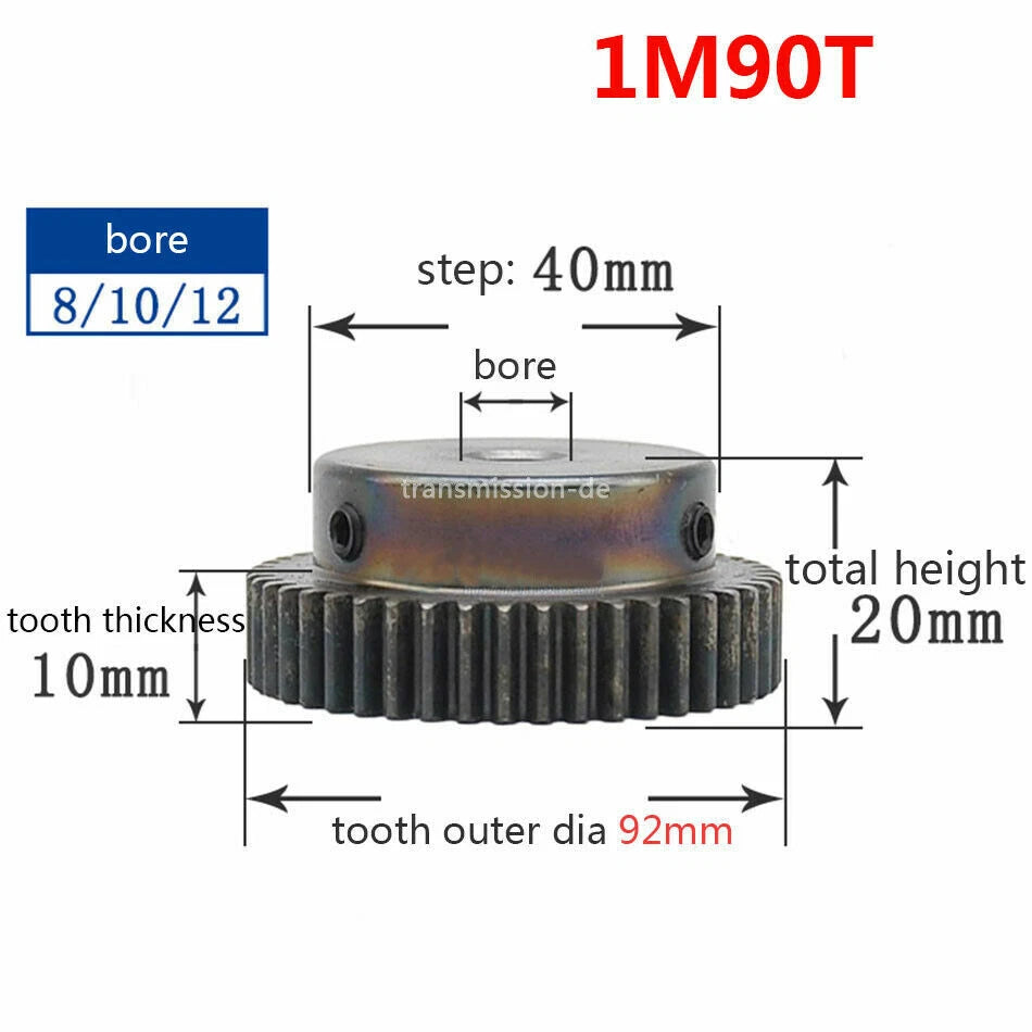 0.5/1 Mod Pinion Gear 10T-150T Spur Gear with Step 45# Steel Transmission Gear
