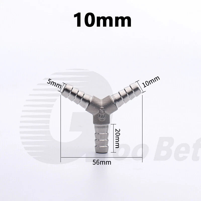 Stainless Steel Barbed Hose Connector — T-Piece & Y-Piece, 6mm–25mm