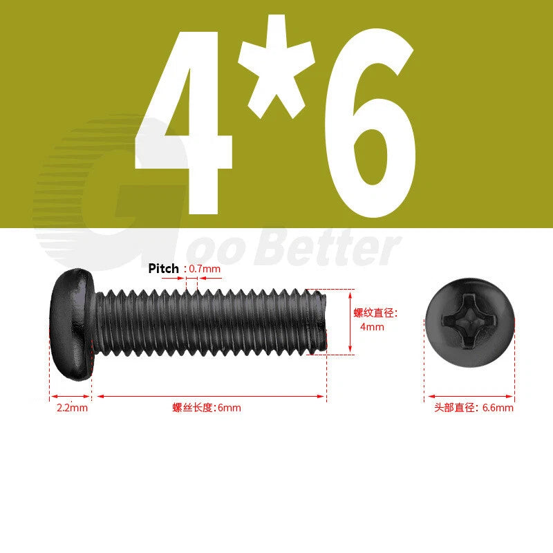 M2 M2.5 M3 M4 M5 Black Zinc Phillips Pan Head Machine Screws – Carbon Steel, 3–20mm