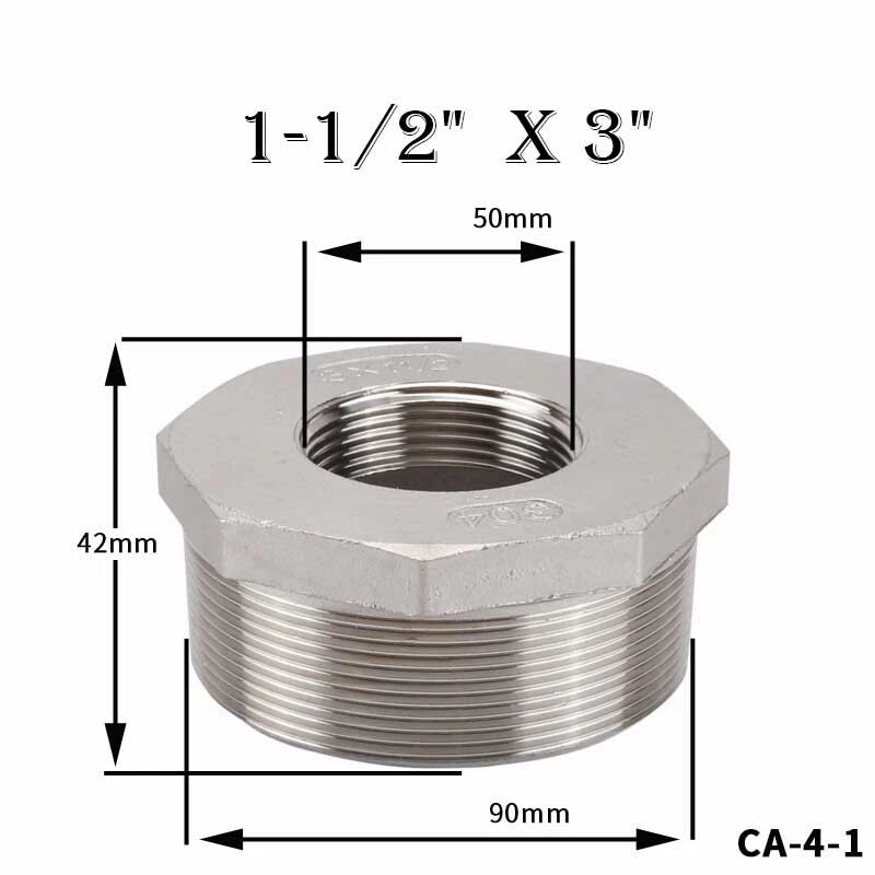 304 Stainless Steel Reducing Bush Adaptor | Male to Female NPT Pipe Fitting