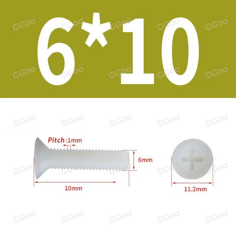 White Nylon Phillips Flat Head Machine Screws DIN 965 — M2.5 M3 M4 M5 M6 M8