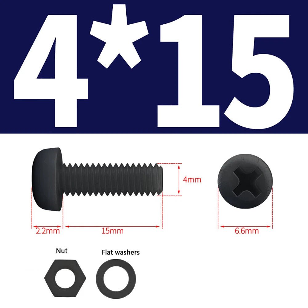 M4 M5 Nylon Phillips Pan Head Machine Screws with Hex Nuts and Flat Washers – White & Black - HomeDIYer