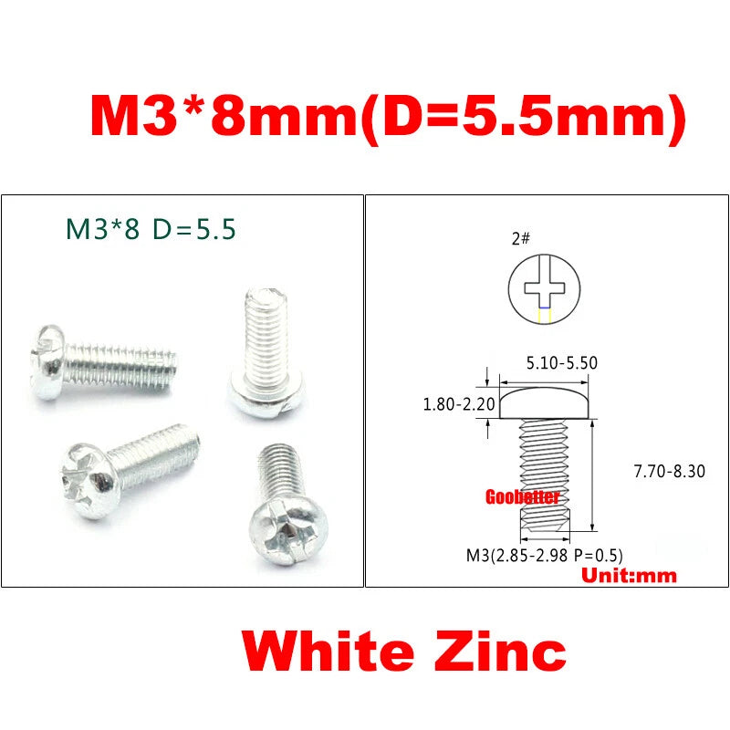 M3 Phillips Pan Head Machine Screws – 3mm to 43mm, Multiple Coatings (100–500 PCS)
