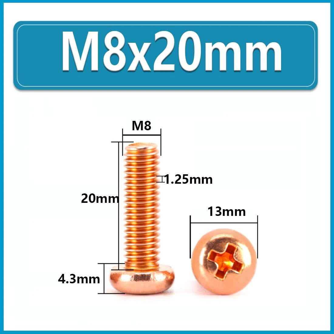 Copper Phillips Pan Head Machine Screws — M2 to M8, Multiple Lengths