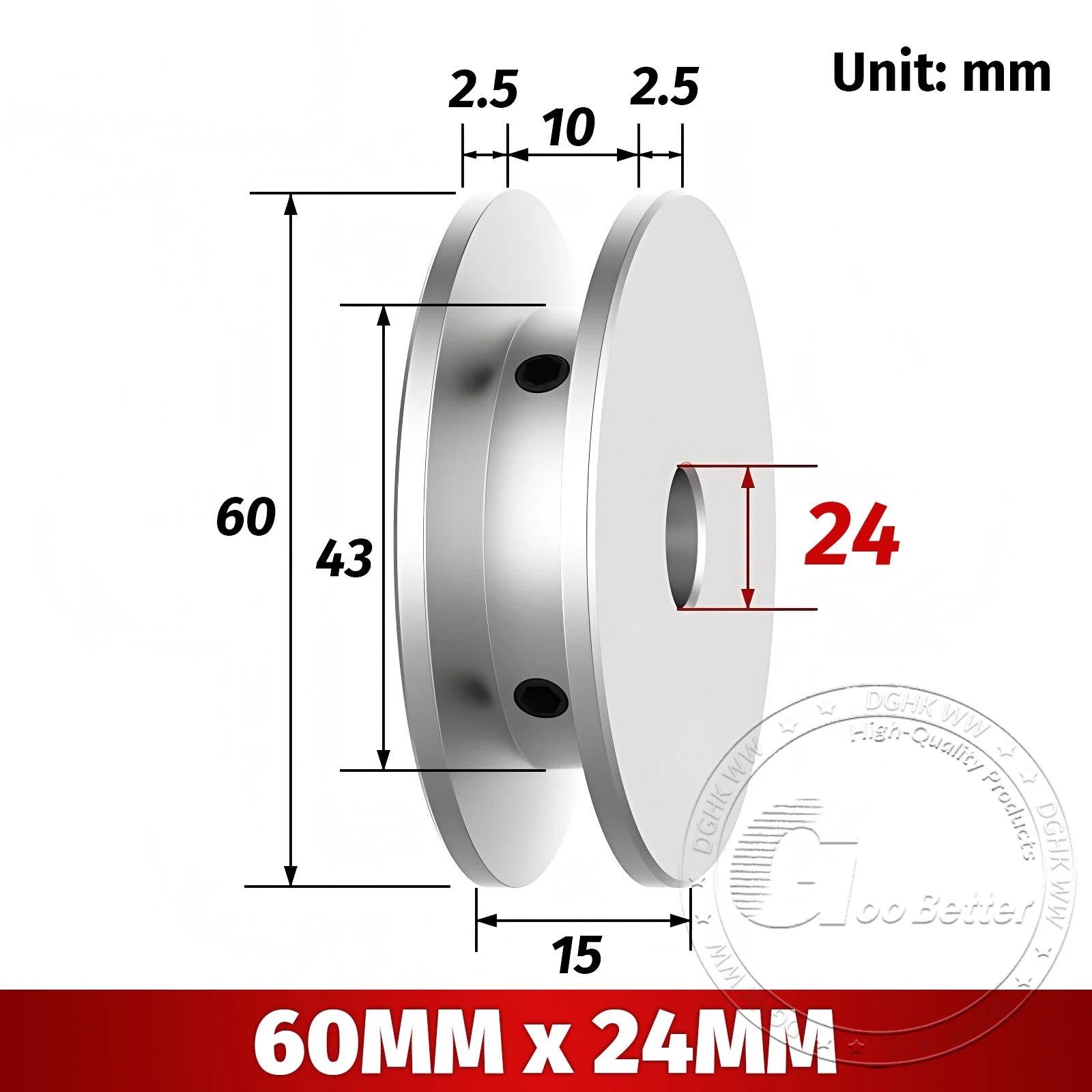 V-Groove Aluminum Drive Pulley For V-Belt Pulleys Groove 10mm OD 40/50/60/80mm
