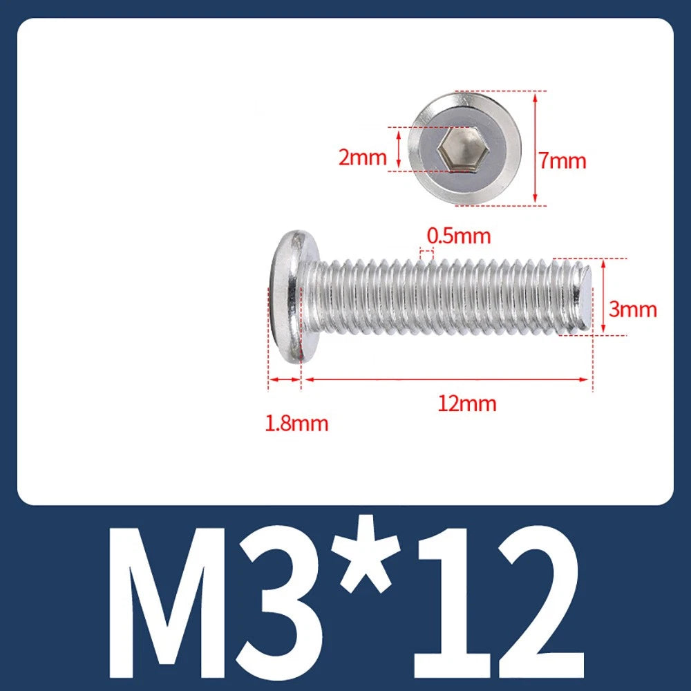 M2 M3 M4 Flat Round Head Hex Socket Screws – A2 Stainless Steel, Fully Threaded (3–50mm)