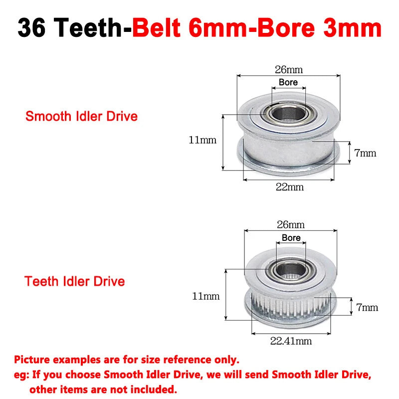 2GT Smooth-Tooth Idler Pulley 16Tooth - 40Tooth Bore 3mm 4mm 5mm 6mm 7mm 8mm