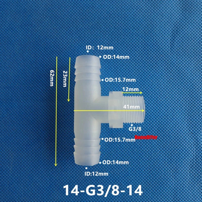 T Piece Joiner 3-Way Plastic Barb Connector | Pipe Hose Male Thread Fitting