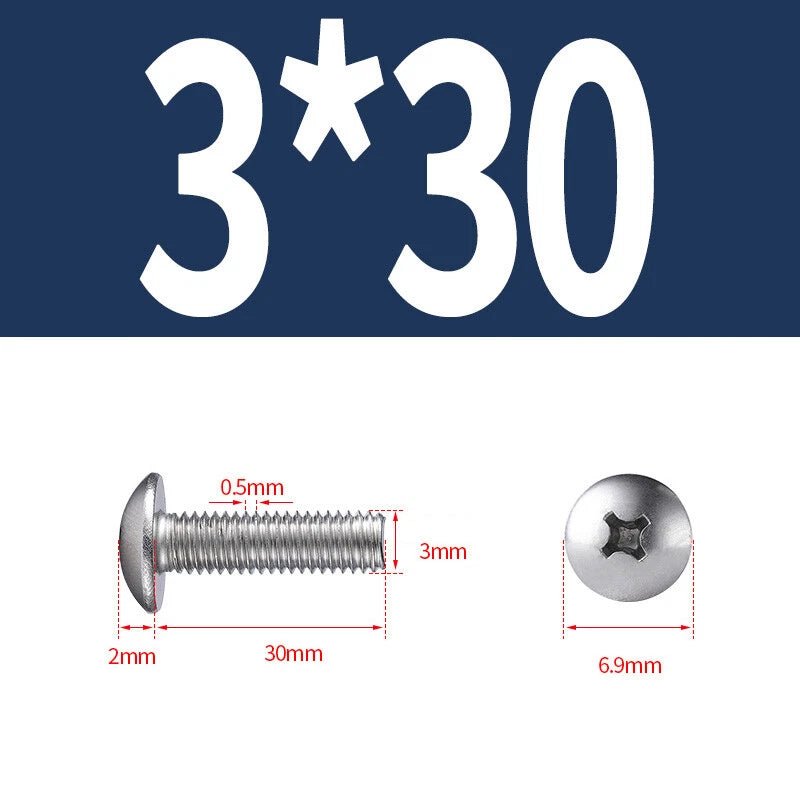 Phillips Button Head Machine Screws — Steel M2 M2.5 M3 M4 M5 M6 - HomeDIYer
