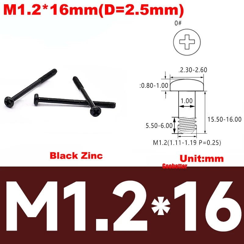 Phillips Pan Head Machine Screws M0.8 M1 M1.2 M1.4 M1.6 M1.7 — Cross Round Head Bolts, Multiple Coatings - HomeDIYer
