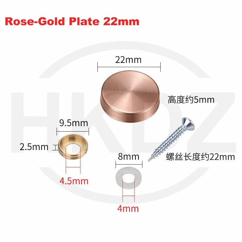 Stainless Steel Mirror Screw Cover Caps – Decorative Disc Plates for Glass, Mirrors & Furniture (16-50mm, Flat/Dome, Silver/Gold/Black/Rose Gold)