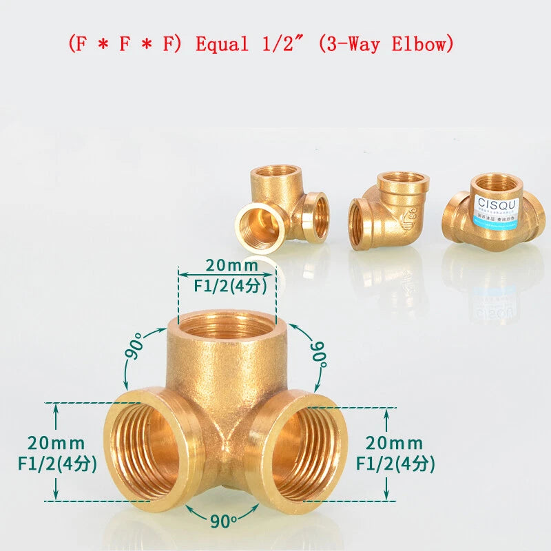 Brass Tee Pipe Fittings – NPT Thread, 1/8" to 2", M/F Configurations