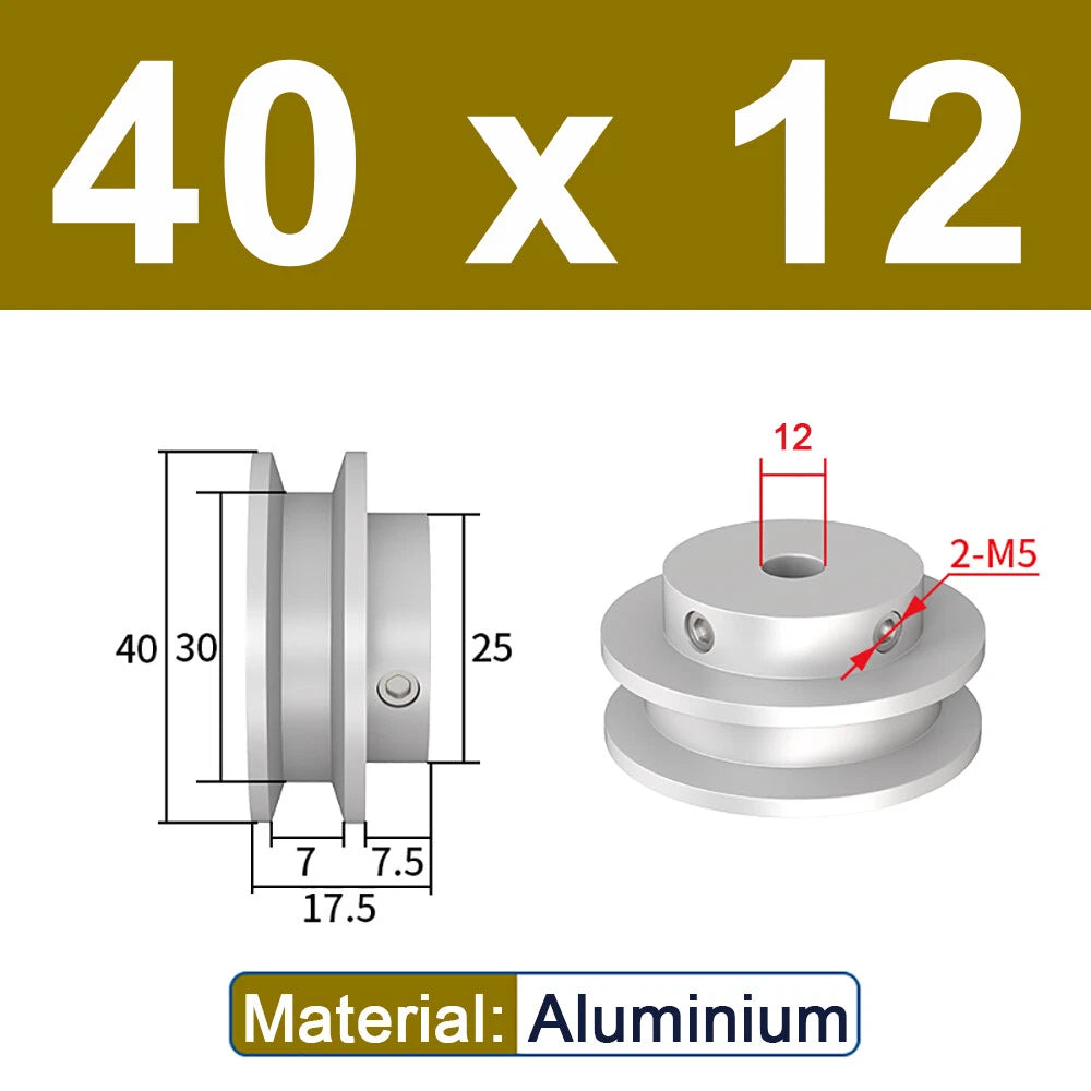 OD 20mm-100mm Aluminium V-Groove Pulley With Fixed Screw for 5mm/6mm Width Belt