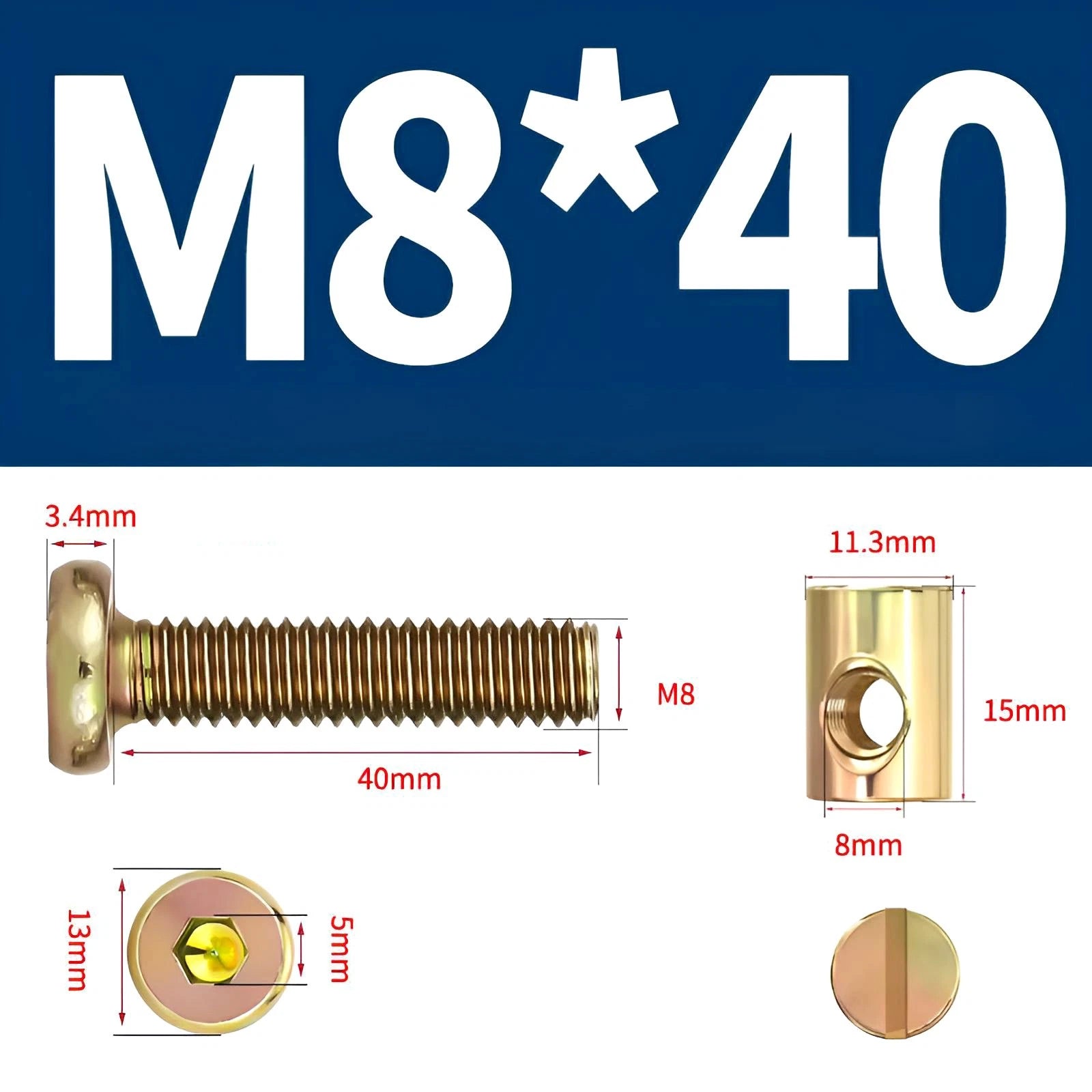 M6 M8 Galvanised Furniture Connecting Bolts with Barrel Nuts | Slotted & Phillips | 8mm–120mm