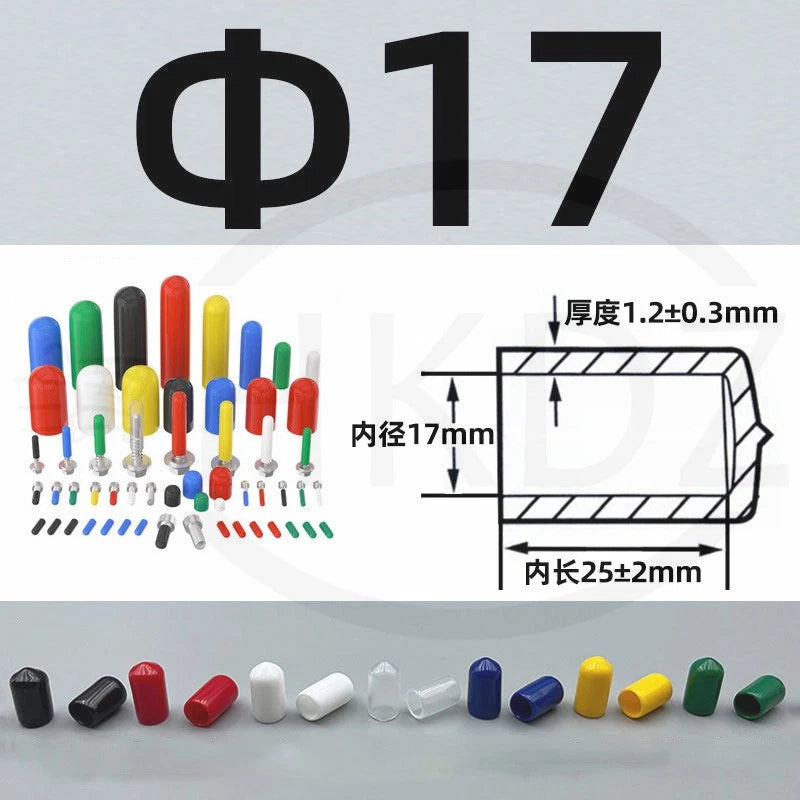 PVC End Caps for Screws, Bolts, Rods, Tubes & Cables – Thread Cover Protector, Rubber Plastic Caps (12-114mm, Multiple Colors)
