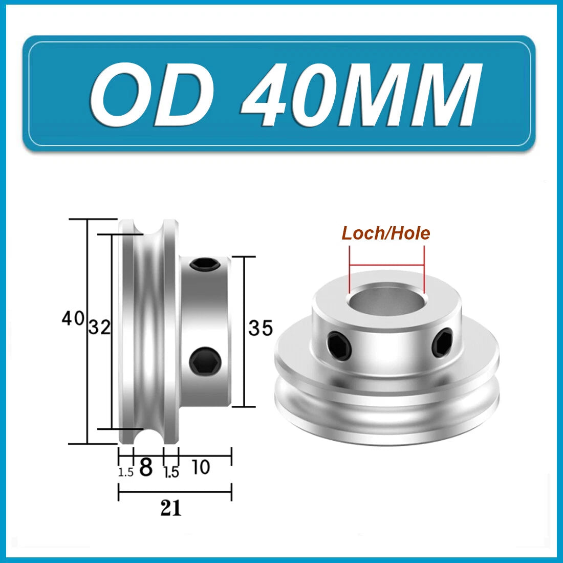Aluminium U Pulley Single-Slot OD 30mm~100mm for Motor Machine 8MM PU Round Belt