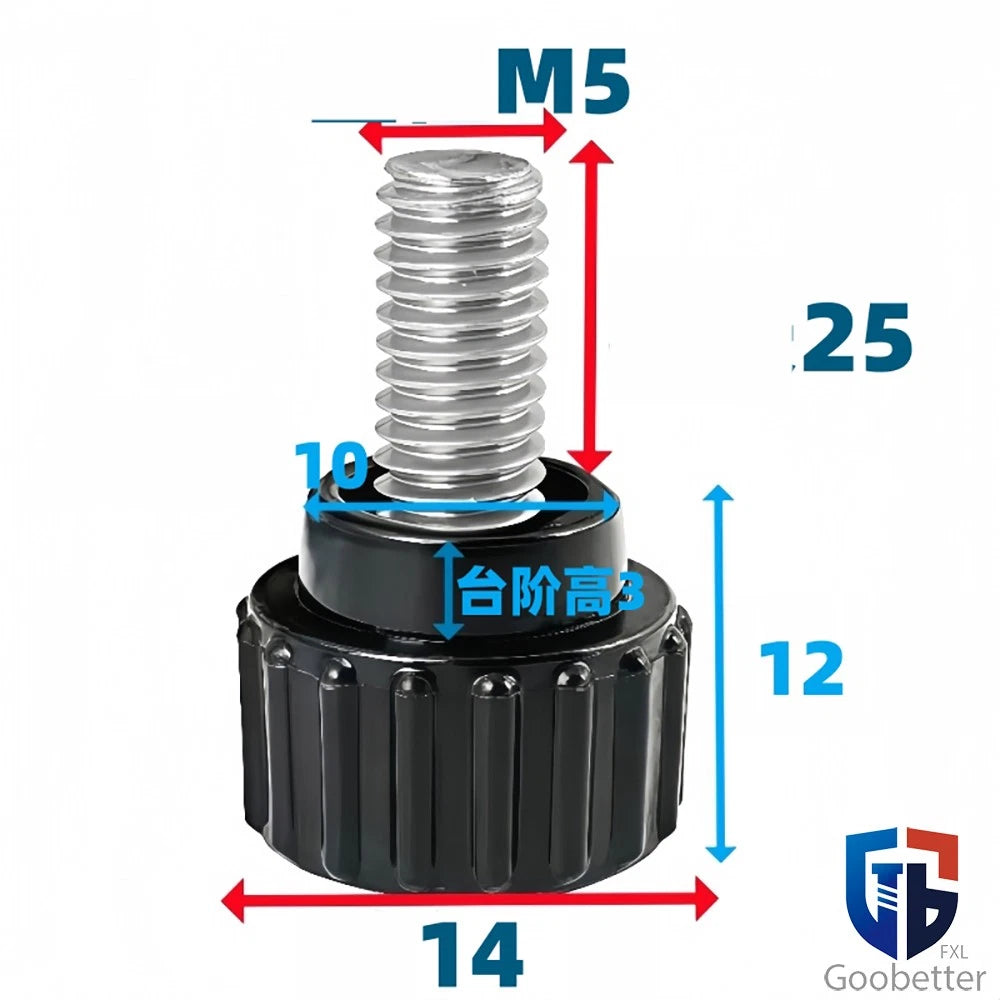 Knurled Thumb Screws with Round Plastic Handle — M3 M4 M5 M6 M8 M10 Clamping Knob Bolts
